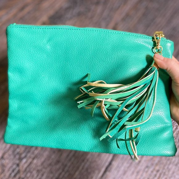 Merona Teal Faux Leather Clutch Wallet with Tassel Detail - Picture 3 of 5